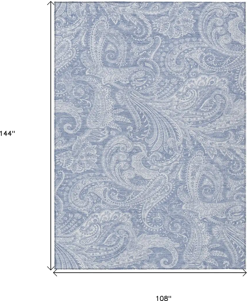 Denim Blue Sky Blue And Ivory Paisley Washable Indoor Outdoor Area Rug Photo 3