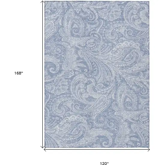 Denim Blue Sky Blue And Ivory Paisley Washable Indoor Outdoor Area Rug Photo 3