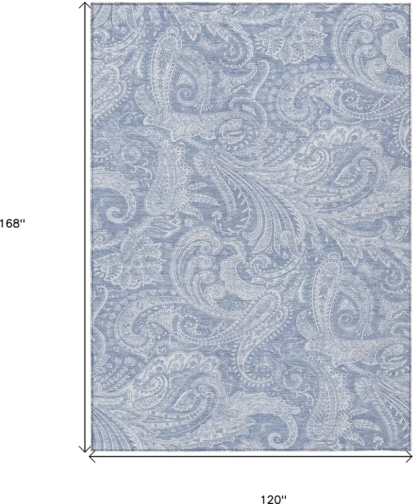 Denim Blue Sky Blue And Ivory Paisley Washable Indoor Outdoor Area Rug Photo 3