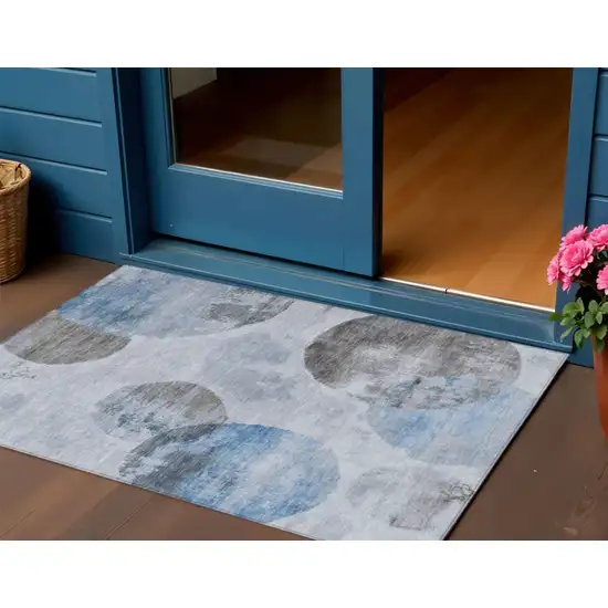 Denim Blue Taupe And Ivory Abstract Washable Indoor Outdoor Area Rug Photo 1