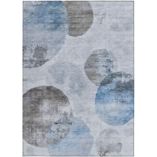 Denim Blue Taupe And Ivory Abstract Washable Indoor Outdoor Area Rug Photo 4