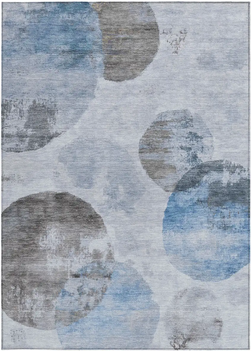 Denim Blue Taupe And Ivory Abstract Washable Indoor Outdoor Area Rug Photo 4