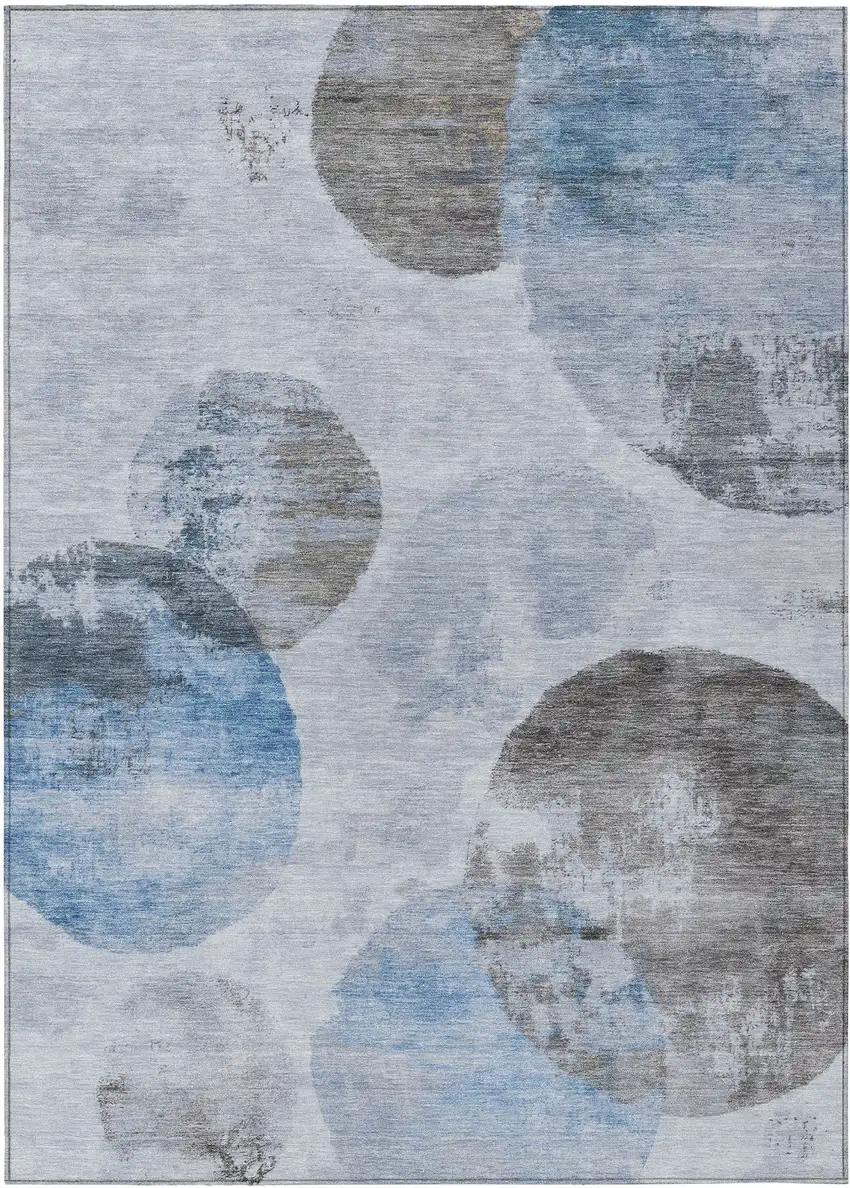 Denim Blue Taupe And Ivory Abstract Washable Indoor Outdoor Area Rug Photo 2