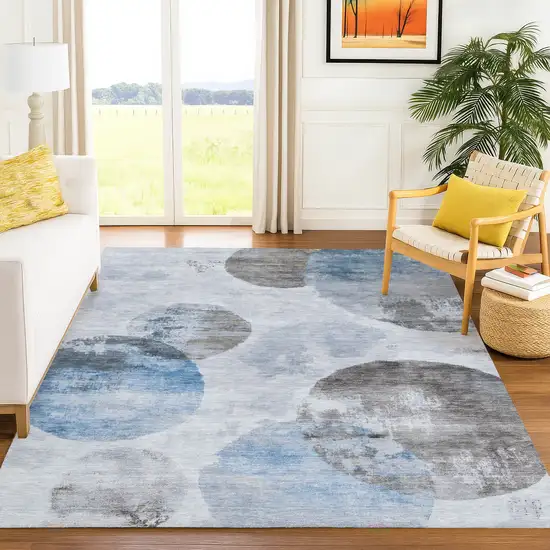 Denim Blue Taupe And Ivory Abstract Washable Indoor Outdoor Area Rug Photo 9