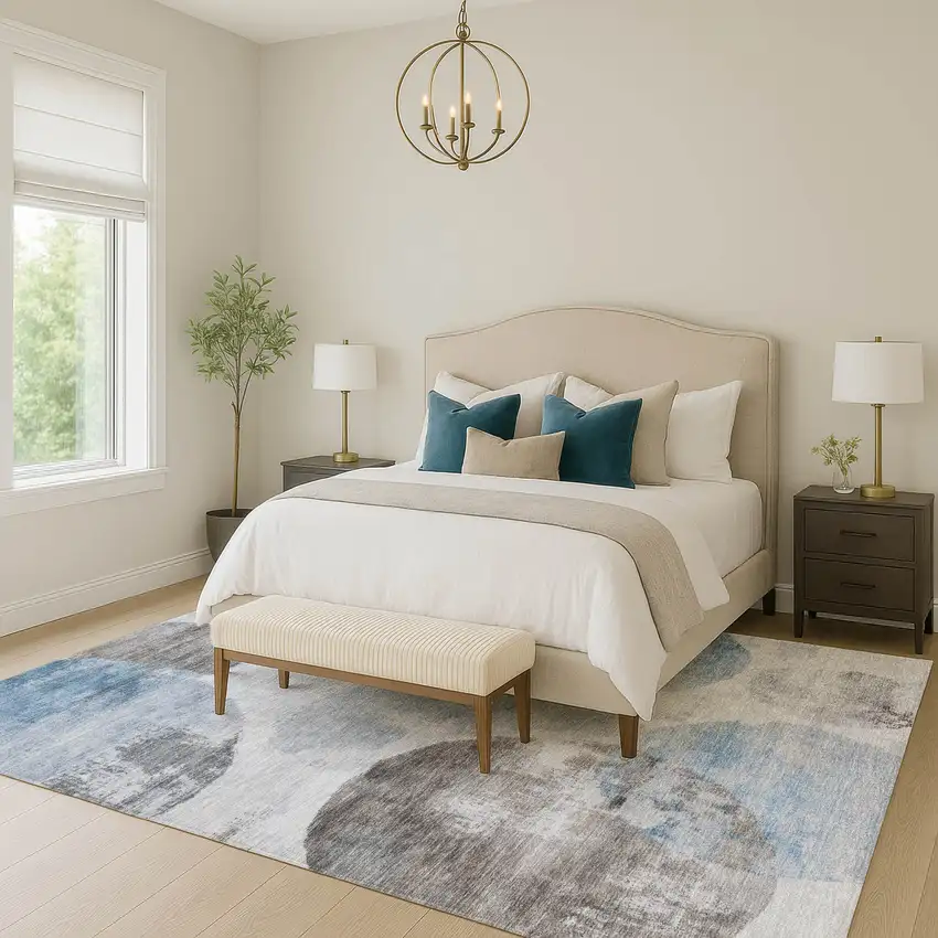 Denim Blue Taupe And Ivory Abstract Washable Indoor Outdoor Area Rug Photo 8