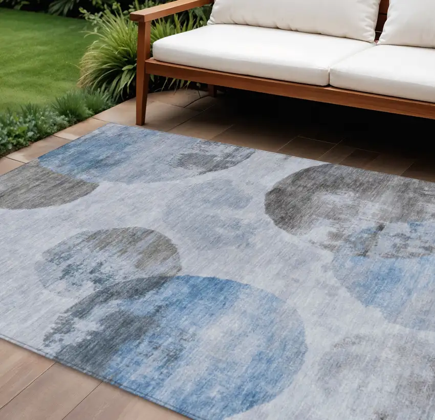 Denim Blue Taupe And Ivory Abstract Washable Indoor Outdoor Area Rug Photo 1