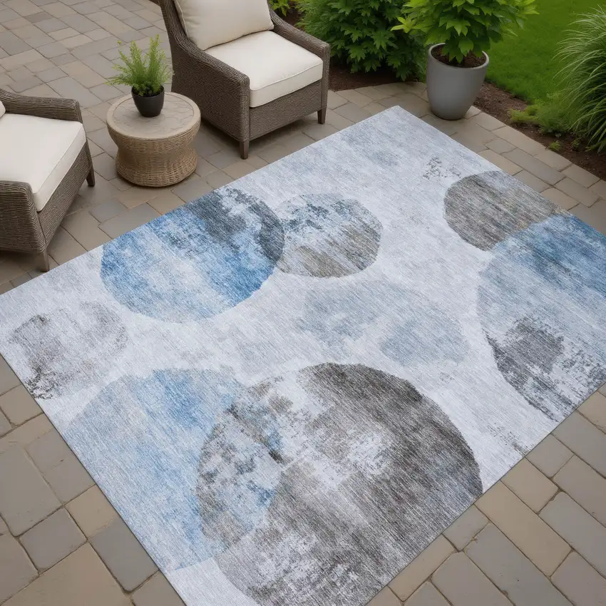Denim Blue Taupe And Ivory Abstract Washable Indoor Outdoor Area Rug Photo 8