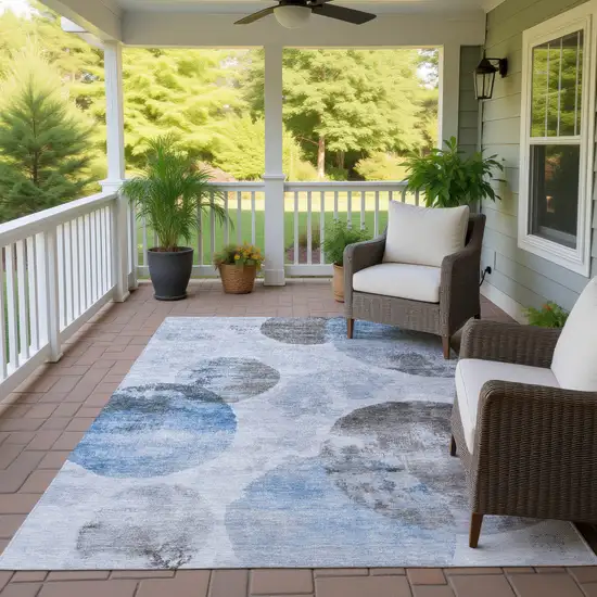 Denim Blue Taupe And Ivory Abstract Washable Indoor Outdoor Area Rug Photo 9
