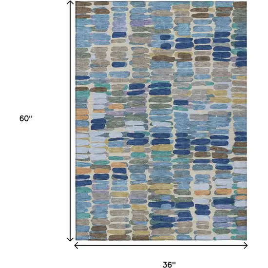 Denim Blue Wheat And Beige Abstract Washable Indoor Outdoor Area Rug Photo 3