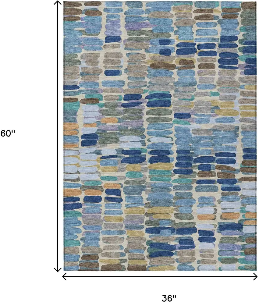 Denim Blue Wheat And Beige Abstract Washable Indoor Outdoor Area Rug Photo 3