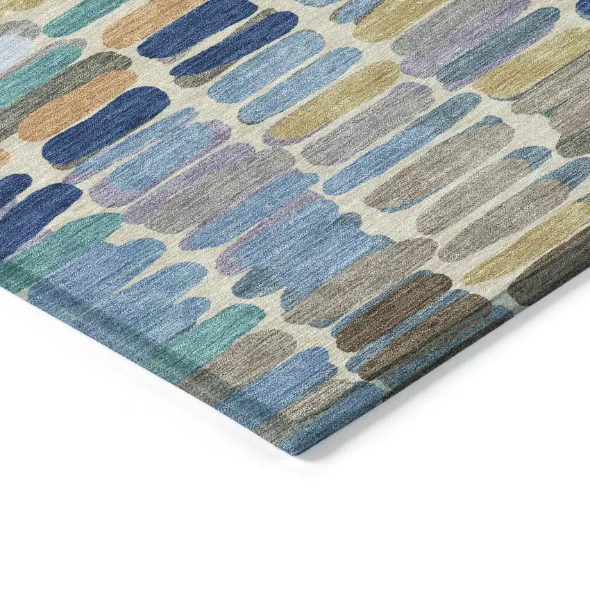Denim Blue Wheat And Beige Abstract Washable Indoor Outdoor Area Rug Photo 6