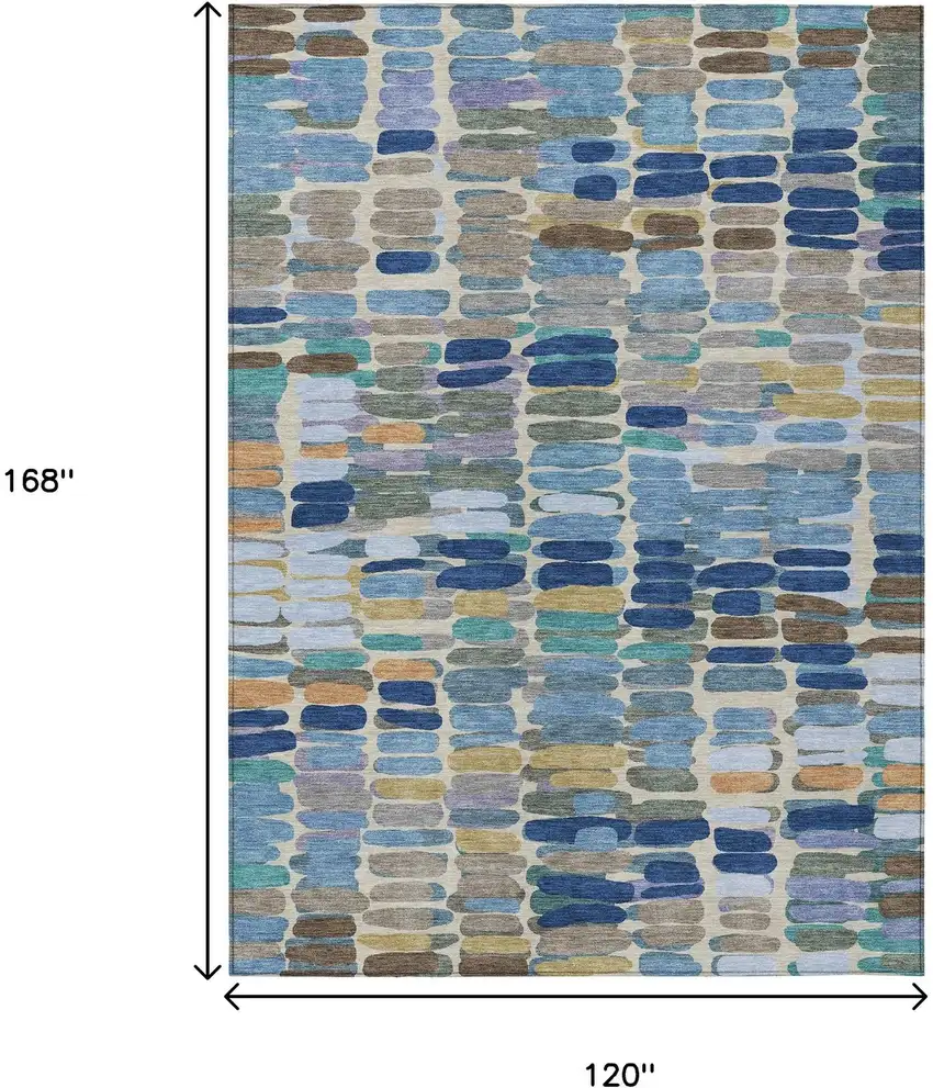 Denim Blue Wheat And Beige Abstract Washable Indoor Outdoor Area Rug Photo 3