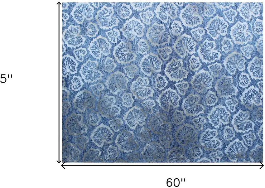 Denim Blue Wool Floral Hand Tufted Non Skid Area Rug Photo 3