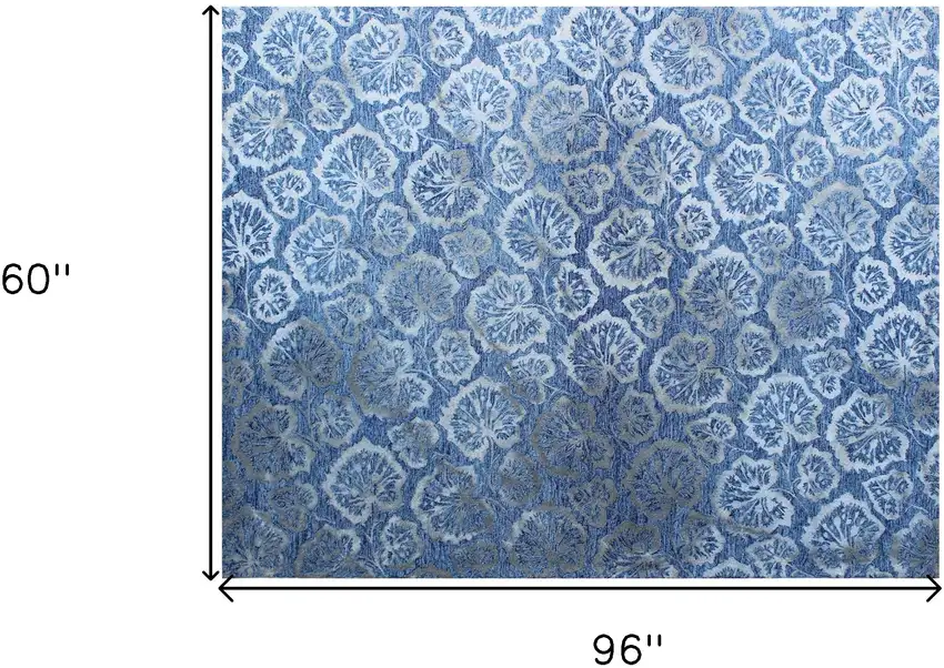 Denim Blue Wool Floral Hand Tufted Non Skid Area Rug Photo 9