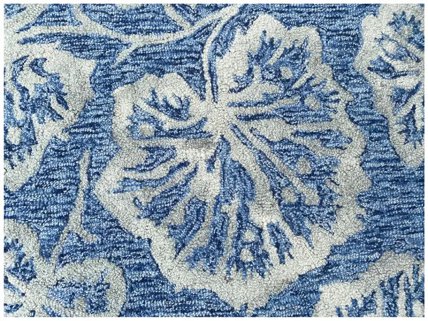 Denim Blue Wool Floral Hand Tufted Non Skid Area Rug Photo 5