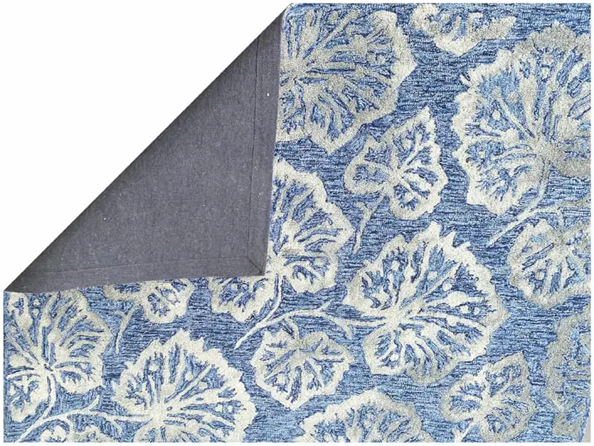 Denim Blue Wool Floral Hand Tufted Non Skid Area Rug Photo 8