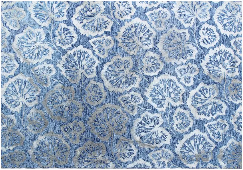 Denim Blue Wool Floral Hand Tufted Non Skid Area Rug Photo 4