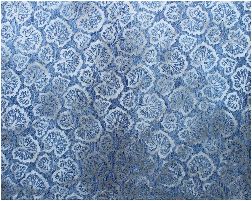 Denim Blue Wool Floral Hand Tufted Non Skid Area Rug Photo 7