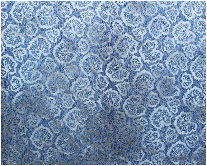 Denim Blue Wool Floral Hand Tufted Non Skid Area Rug Photo 2
