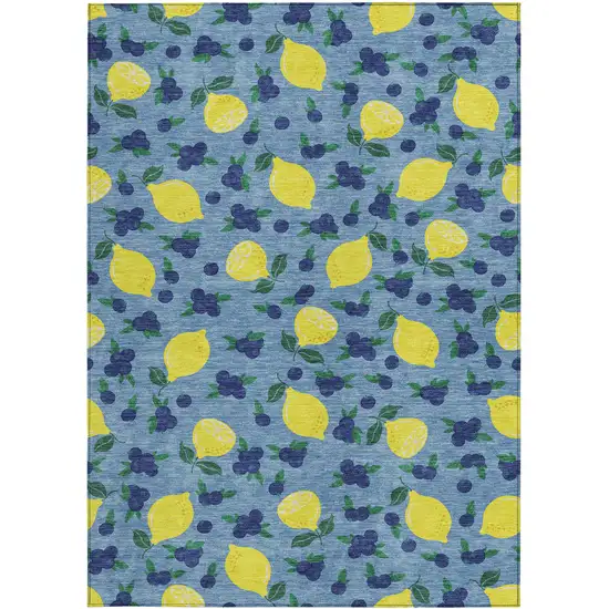 Denim Blue Yellow And Green Lemons Washable Indoor Outdoor Area Rug Photo 4
