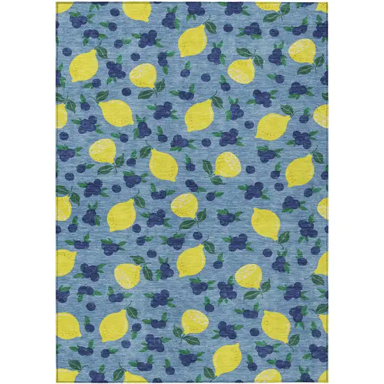 Denim Blue Yellow And Green Lemons Washable Indoor Outdoor Area Rug Photo 2
