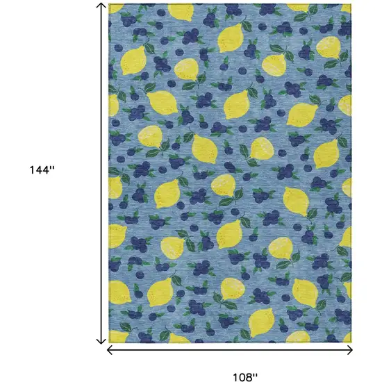 Denim Blue Yellow And Green Lemons Washable Indoor Outdoor Area Rug Photo 3