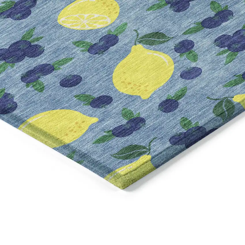 Denim Blue Yellow And Green Lemons Washable Indoor Outdoor Area Rug Photo 5
