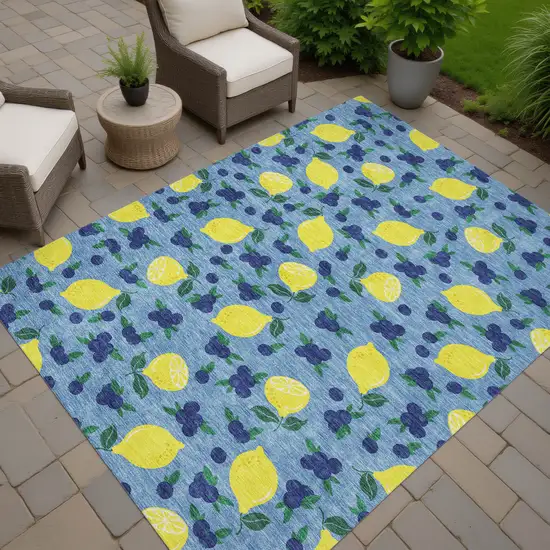 Denim Blue Yellow And Green Lemons Washable Indoor Outdoor Area Rug Photo 7