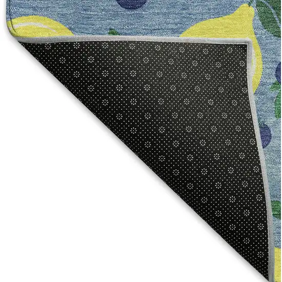 Denim Blue Yellow And Green Lemons Washable Indoor Outdoor Area Rug Photo 4