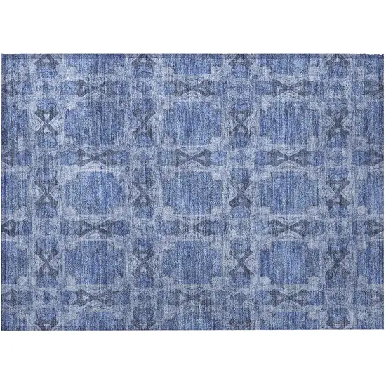 Denim Blue and Gray Floral Medallion Washable Non Skid Indoor Outdoor Area Rug Photo 4