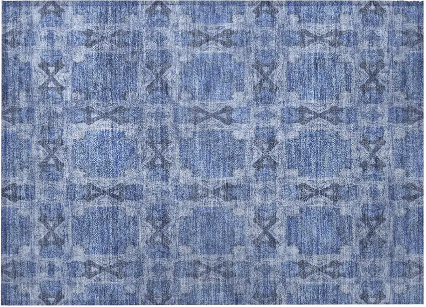 Denim Blue and Gray Floral Medallion Washable Non Skid Indoor Outdoor Area Rug Photo 4