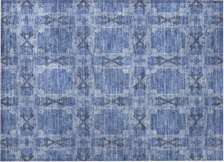 Denim Blue and Gray Floral Medallion Washable Non Skid Indoor Outdoor Area Rug Photo 5
