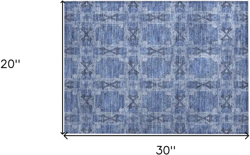 Denim Blue and Gray Floral Medallion Washable Non Skid Indoor Outdoor Area Rug Photo 3
