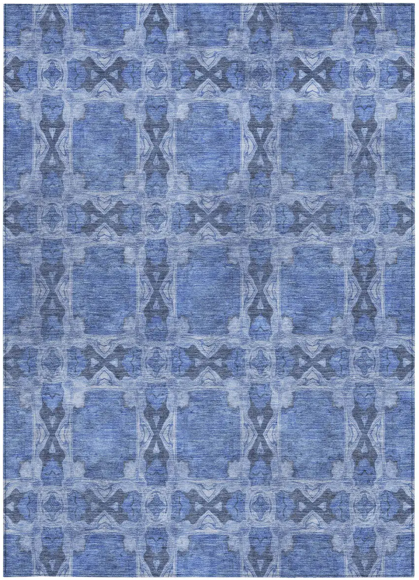 Denim Blue and Gray Floral Medallion Washable Non Skid Indoor Outdoor Area Rug Photo 4