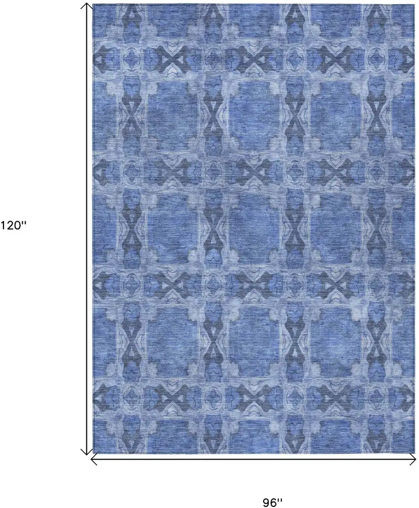 Denim Blue and Gray Floral Medallion Washable Non Skid Indoor Outdoor Area Rug Photo 3