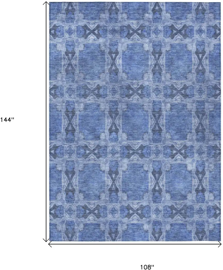 Denim Blue and Gray Floral Medallion Washable Non Skid Indoor Outdoor Area Rug Photo 3