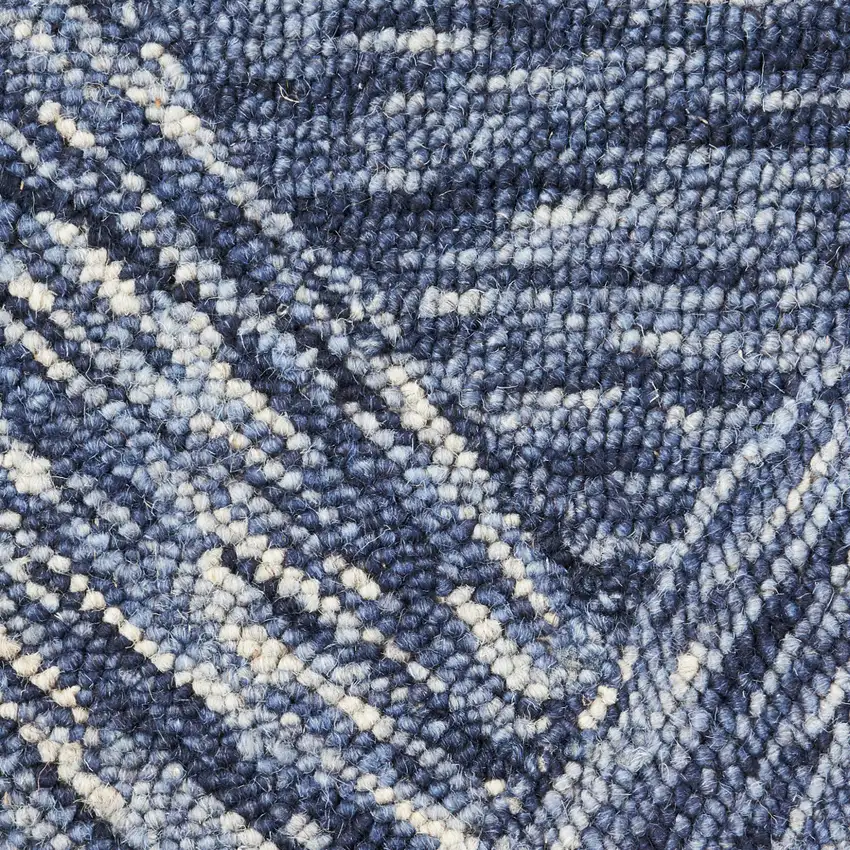 Denim Blue and Ivory Wool Geometric Area Rug Photo 9