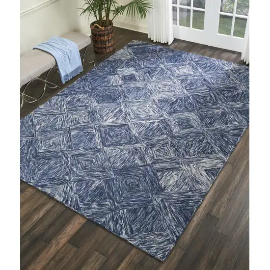 Denim Blue and Ivory Wool Geometric Area Rug Photo 5