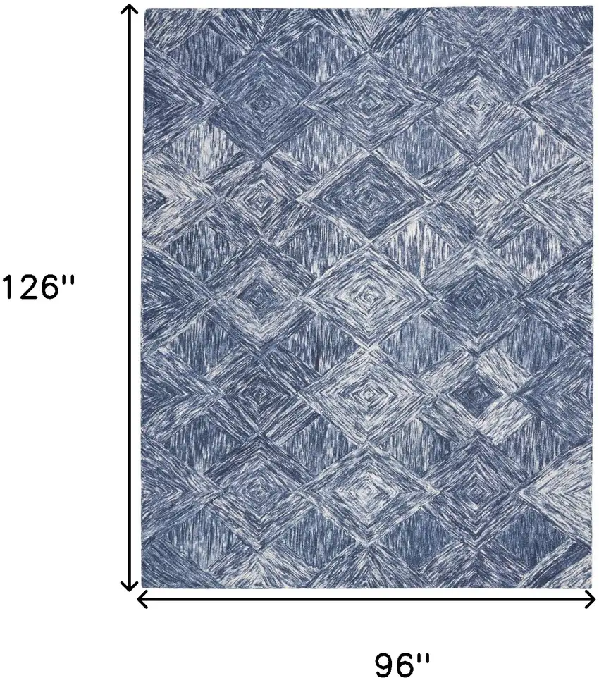 Denim Blue and Ivory Wool Geometric Area Rug Photo 3
