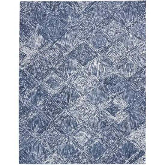 Denim Blue and Ivory Wool Geometric Area Rug Photo 9
