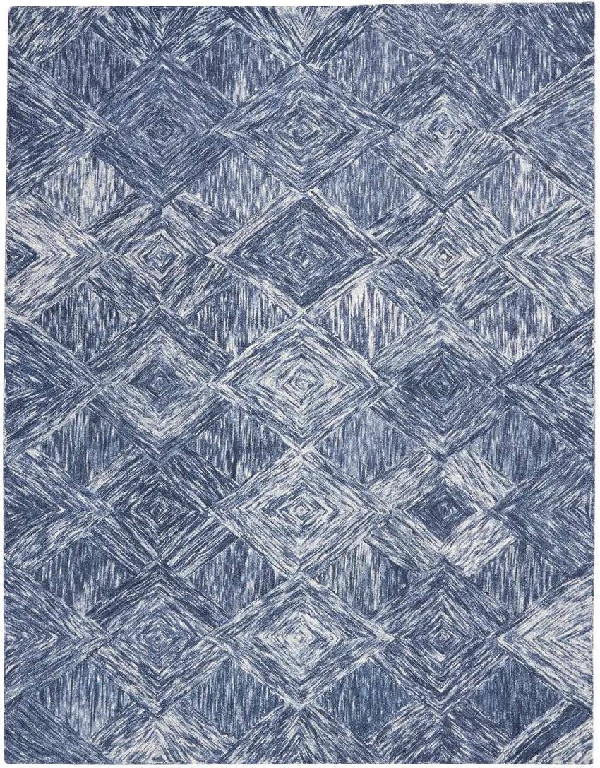 Denim Blue and Ivory Wool Geometric Area Rug Photo 2