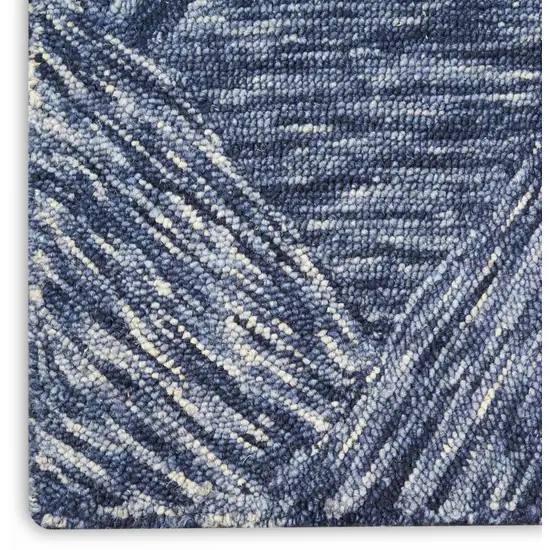 Denim Blue and Ivory Wool Geometric Area Rug Photo 7