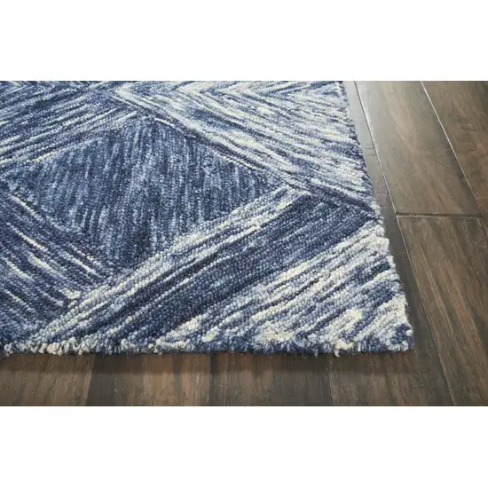 Denim Blue and Ivory Wool Geometric Area Rug Photo 8