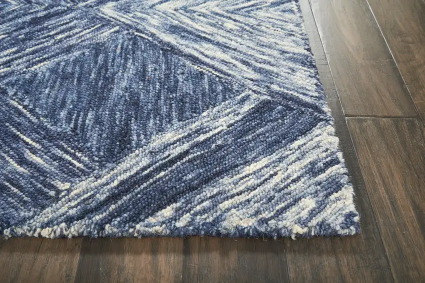 Denim Blue and Ivory Wool Geometric Area Rug Photo 8