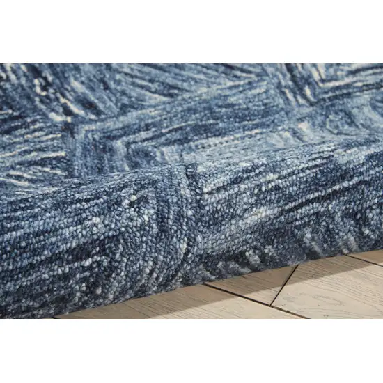 Denim Blue and Ivory Wool Geometric Area Rug Photo 7