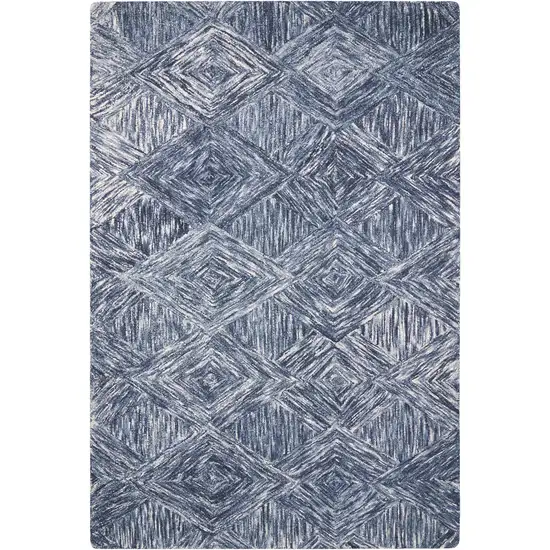 Denim Blue and Ivory Wool Geometric Area Rug Photo 9