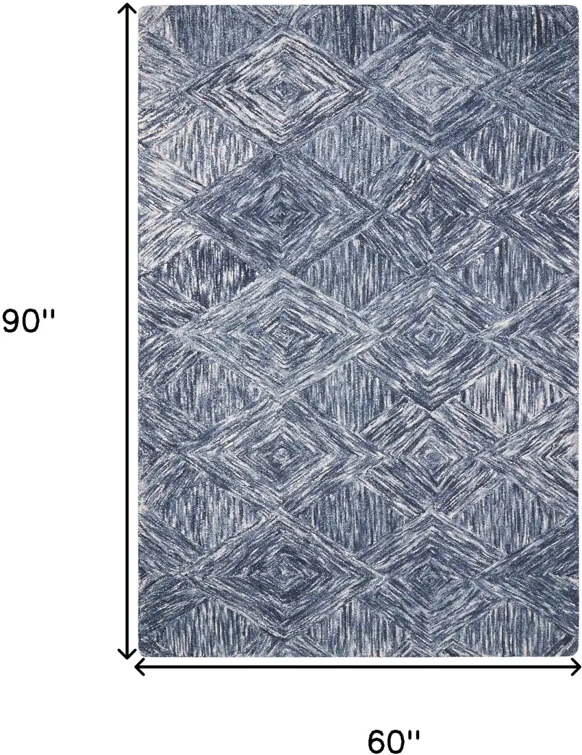 Denim Blue and Ivory Wool Geometric Area Rug Photo 7