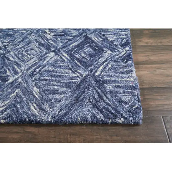 Denim Blue and Ivory Wool Geometric Area Rug Photo 8