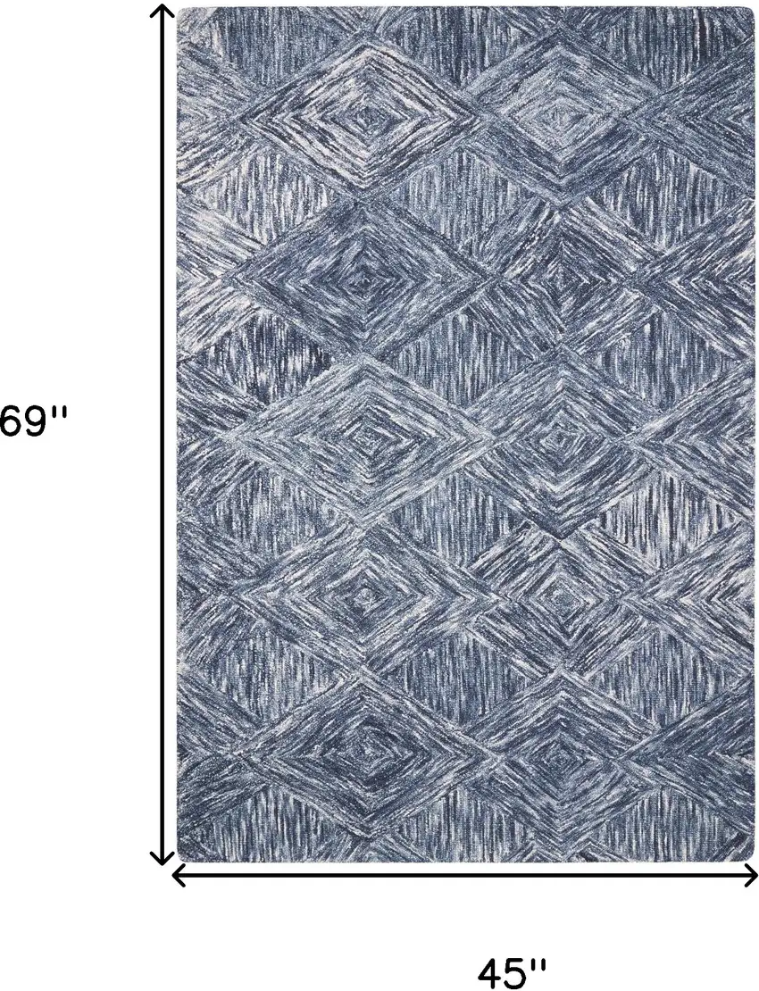 Denim Blue and Ivory Wool Geometric Area Rug Photo 3