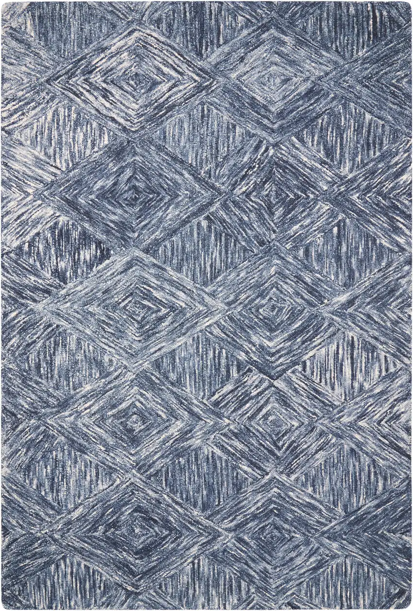 Denim Blue and Ivory Wool Geometric Area Rug Photo 2